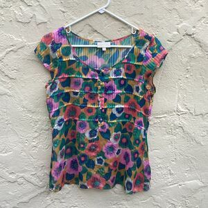 Floral ModCloth sheer bright top sz m